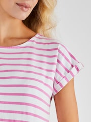 JoJo Maman Bébé White Pink Stripe Boyfriend Cotton Maternity T-Shirt - Image 4 of 5