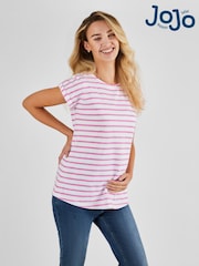 JoJo Maman Bébé White Pink Stripe Blue White Stripe Boyfriend Maternity Cotton T-Shirt - Image 7 of 9
