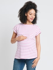 JoJo Maman Bébé White Pink Stripe Blue White Stripe Boyfriend Maternity Cotton T-Shirt - Image 8 of 9