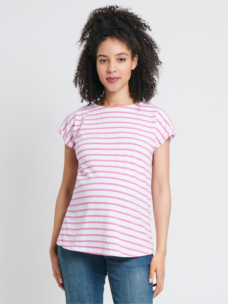 JoJo Maman Bébé White Pink Stripe Blue White Stripe Boyfriend Maternity Cotton T-Shirt - Image 9 of 9