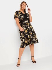 Yours Curve Black V-Neck Lace Detail Dress - Image 3 of 4