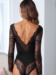 Lipsy Black Lace Long Sleeve Body - Image 2 of 5