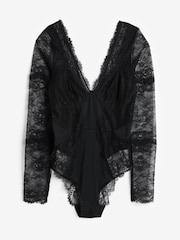 Lipsy Black Lace Long Sleeve Body - Image 5 of 5