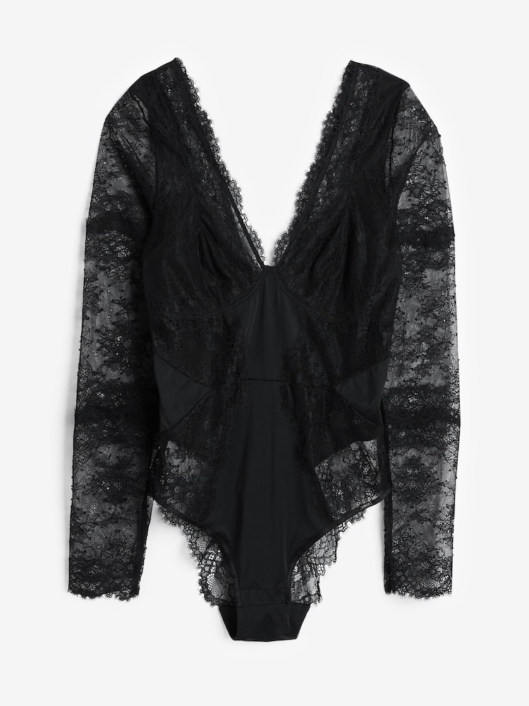 Lipsy Black Lace Long Sleeve Body - Image 5 of 5