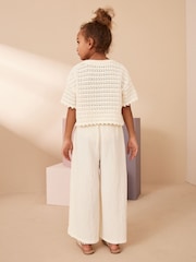 Neutral Crinkle Texture Jersey Wide Leg Trousers (3-16yrs) - Image 3 of 7