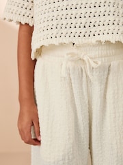 Neutral Crinkle Texture Jersey Wide Leg Trousers (3-16yrs) - Image 4 of 7
