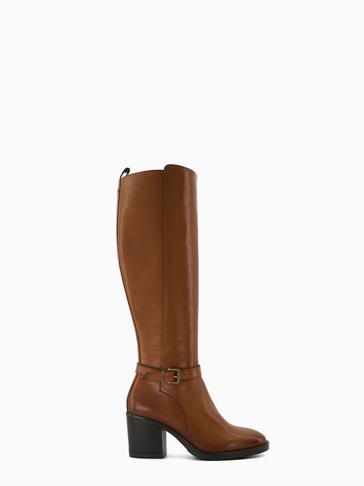Dune London Natural Trance Buckle Heeled Knee High Boots - Image 1 of 6