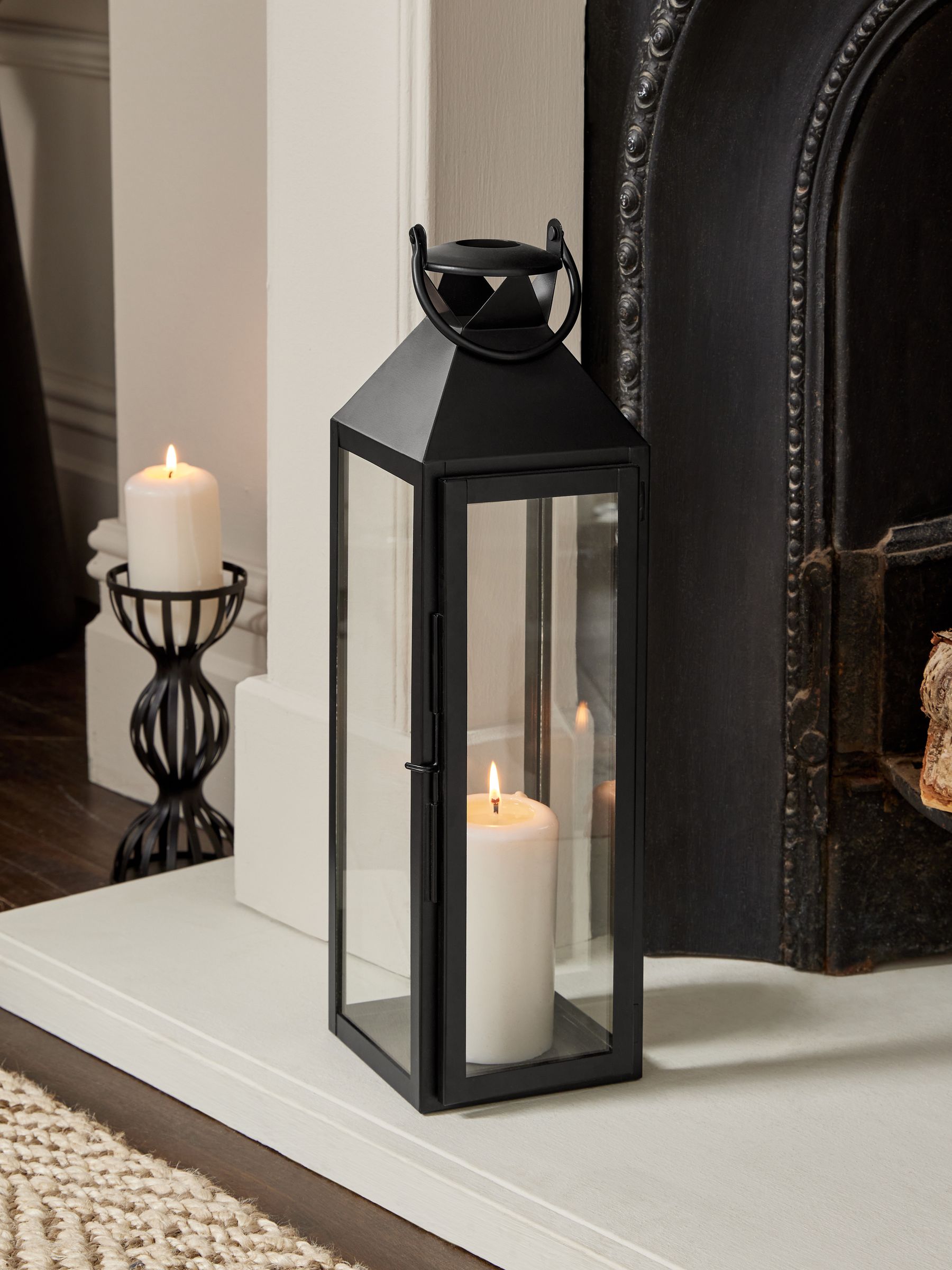 Buy Black Large Metal and Glass Lantern from Next USA
