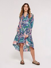 Apricot Pink Multi Layer Tropical Hi-Lo Shirt Dress - Image 1 of 4