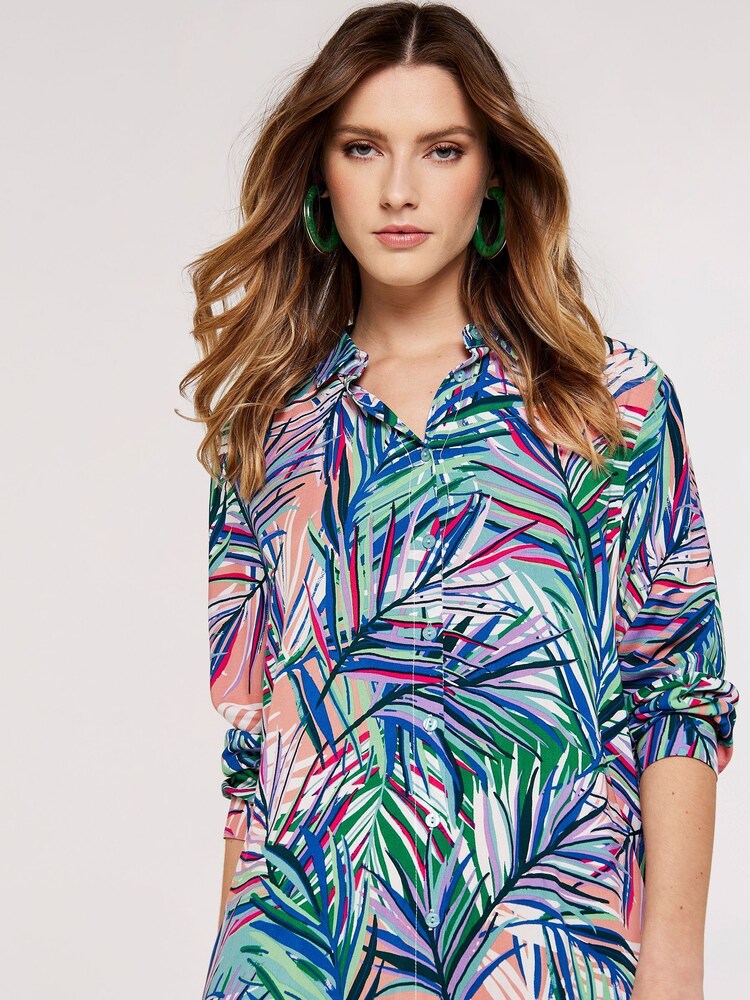 Apricot Pink Multi Layer Tropical Hi-Lo Shirt Dress - Image 4 of 4