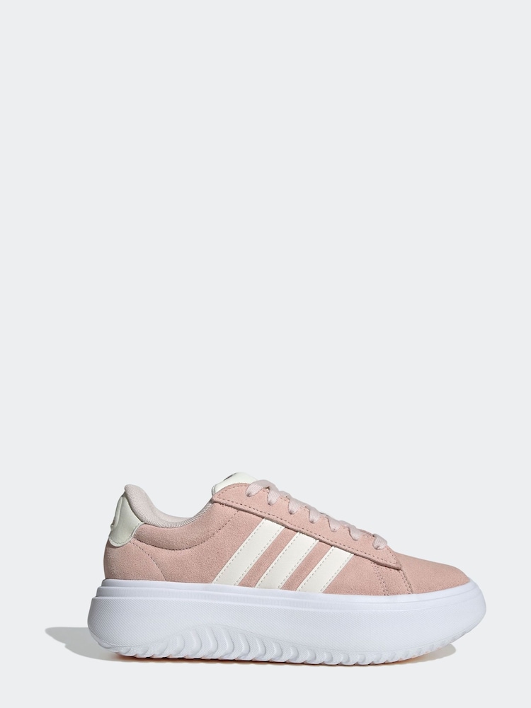 adidas Pink Grand Court Platform Suede Shoes - Image 1 of 8