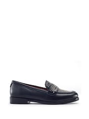 Moda in Pelle Black Feona Leather Stud Detail Flat Loafers - Image 1 of 4