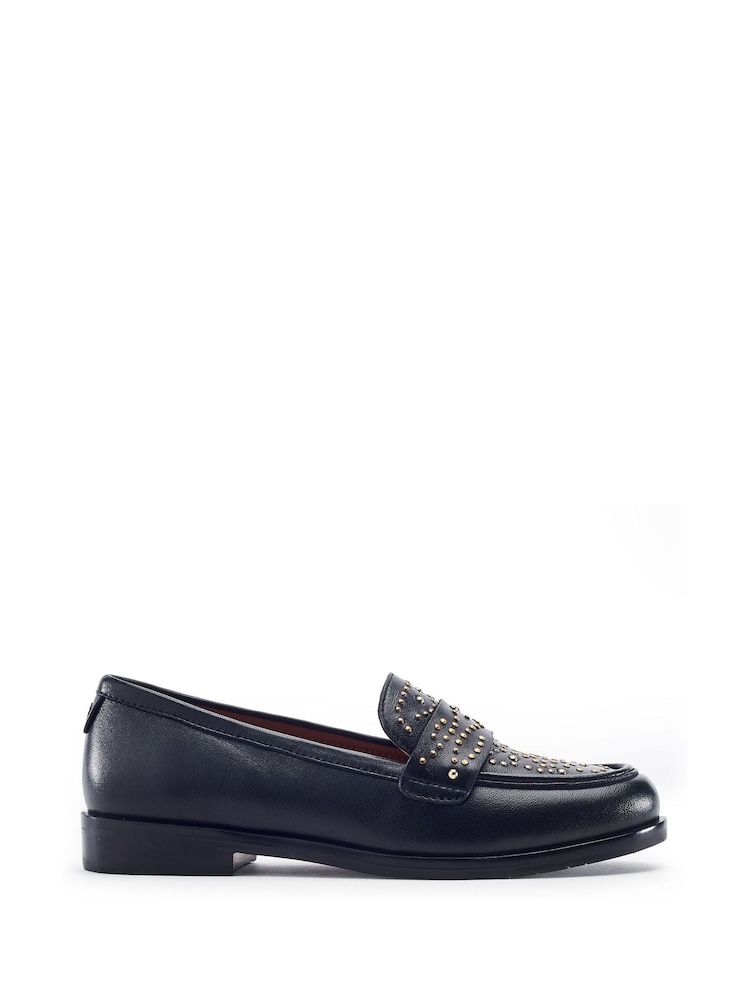 Moda in Pelle Black Feona Leather Stud Detail Flat Loafers - Image 1 of 4