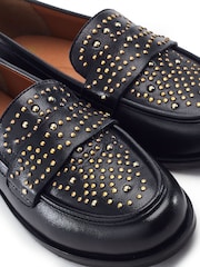 Moda in Pelle Black Feona Leather Stud Detail Flat Loafers - Image 3 of 4