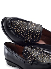 Moda in Pelle Black Feona Leather Stud Detail Flat Loafers - Image 4 of 4
