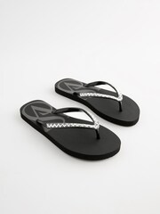 Victoria's Secret Black Diamanté Flip Flops - Image 1 of 5
