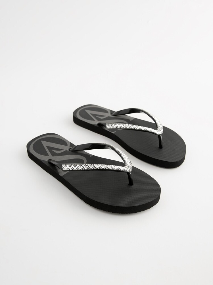 Victoria's Secret Black Diamanté Flip Flops - Image 1 of 5