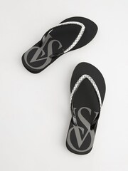 Victoria's Secret Black Diamanté Flip Flops - Image 3 of 5