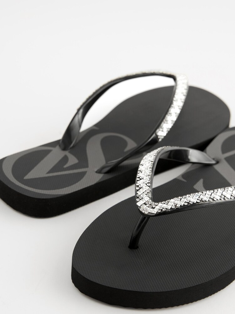Victoria's Secret Black Diamanté Flip Flops - Image 5 of 5