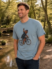 Blue Bear On A Bike - Brakeburn Printed Cotton T-Shirt - Bild 1 av 5