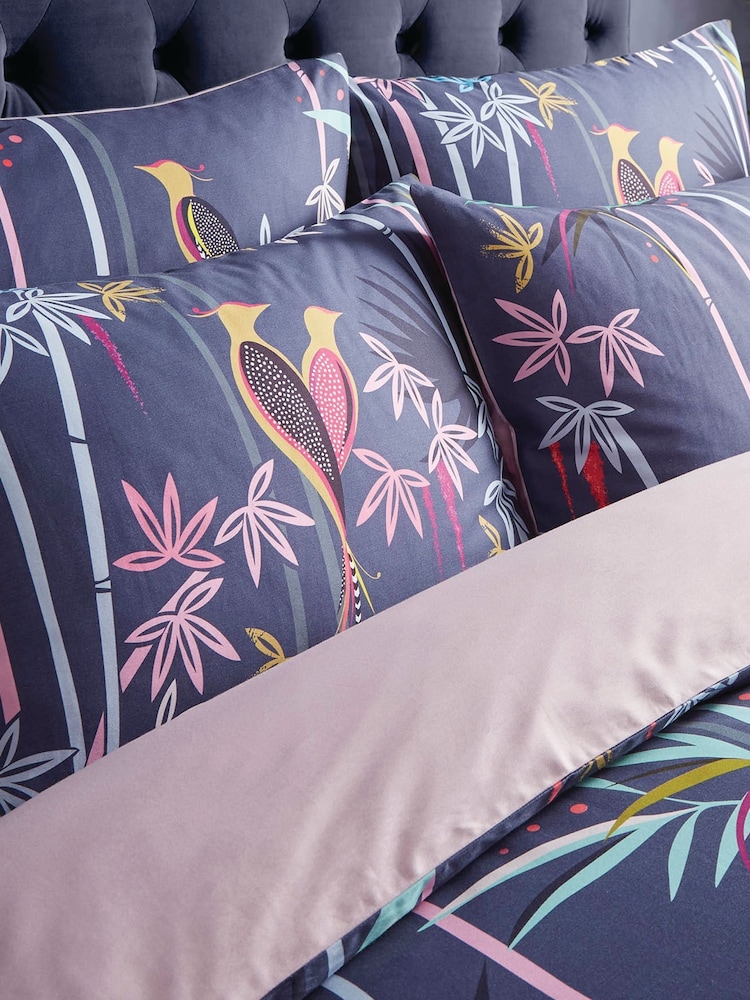 Sara Miller Blue Linear Bamboo Viscose 100% Cotton Duvet Cover And Pillowcase Set - Image 2 of 3