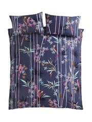 Sara Miller Blue Linear Bamboo Viscose 100% Cotton Duvet Cover And Pillowcase Set - Image 3 of 3
