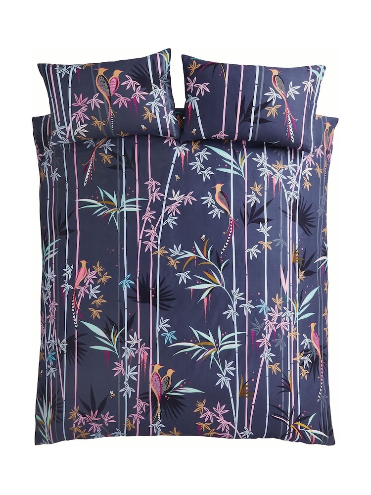 Sara Miller Blue Linear Bamboo Viscose 100% Cotton Duvet Cover And Pillowcase Set - Image 3 of 3