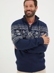 FatFace Blue Calder Fairisle Half Neck Jumper - Image 2 of 5