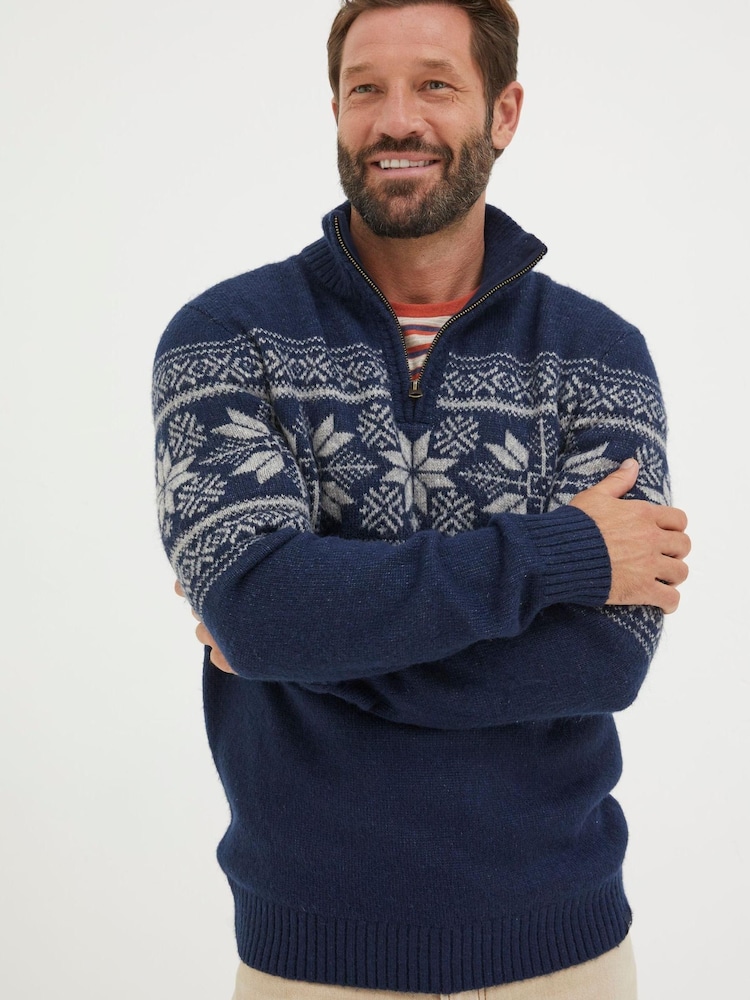 FatFace Blue Calder Fairisle Half Neck Jumper - Image 2 of 5