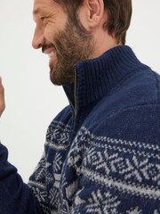 FatFace Blue Calder Fairisle Half Neck Jumper - Image 5 of 5