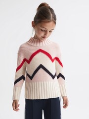 Reiss Pink Riley Knitted Zig-Zag Jumper - Image 1 of 6