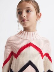 Reiss Pink Riley Knitted Zig-Zag Jumper - Image 4 of 6