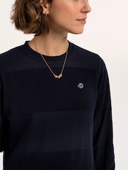 Brakeburn Blue Lepe Textured Stripe Crew Neck Sweatshirt - Image 4 of 6