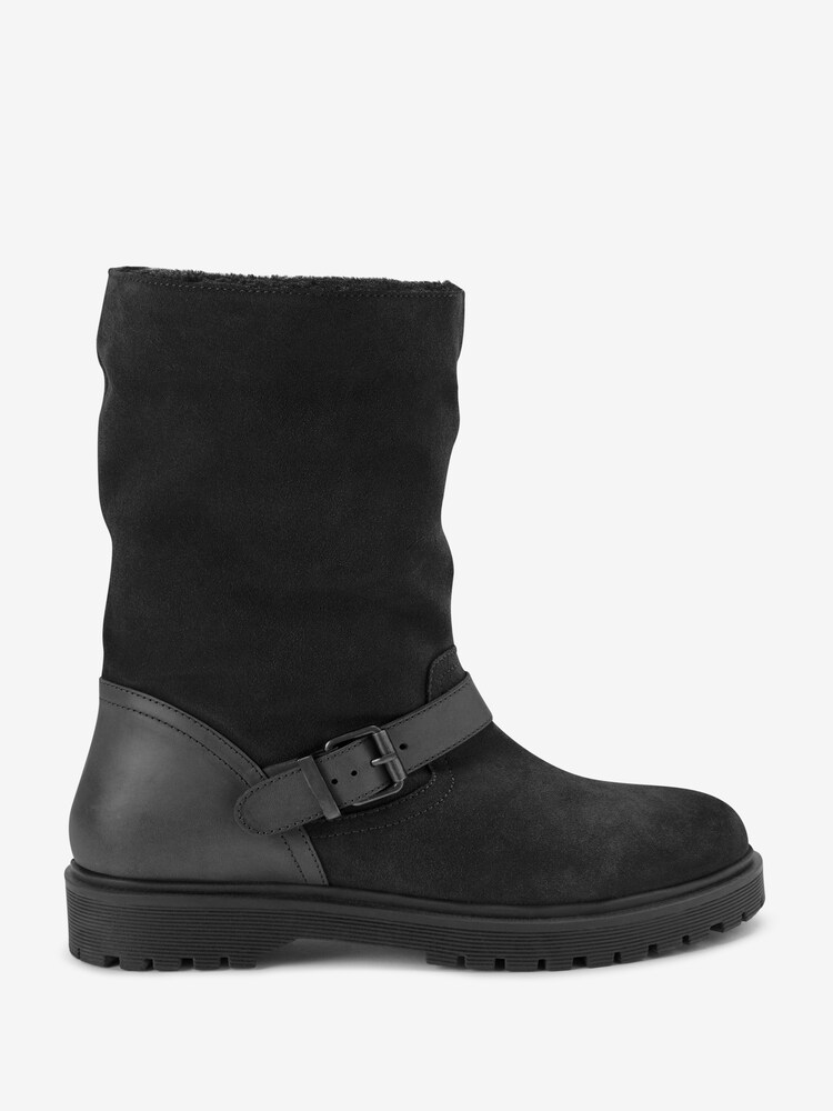 Black Regular/Wide Fit Forever Comfort Faux Fur Lined Buckle Boots - Image 1 of 4