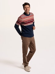 Brakeburn Blue Clapham Fairisle Crew Neck Knitted Jumper - Image 3 of 6
