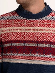 Brakeburn Blue Clapham Fairisle Crew Neck Knitted Jumper - Image 4 of 6
