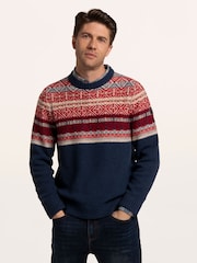 Brakeburn Blue Clapham Fairisle Crew Neck Knitted Jumper - Image 5 of 6
