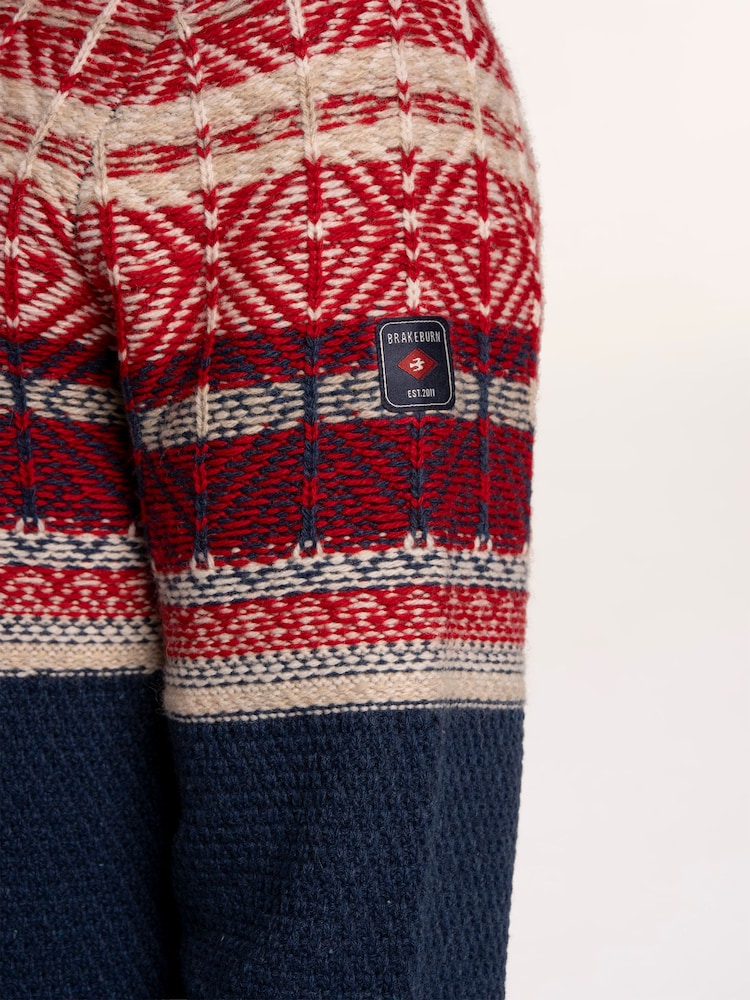 Brakeburn Blue Clapham Fairisle Crew Neck Knitted Jumper - Image 6 of 6