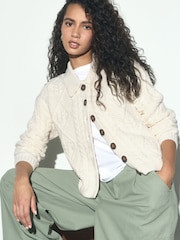 Ecru Cable Knit Long Sleeve Cardigan - Image 1 of 8