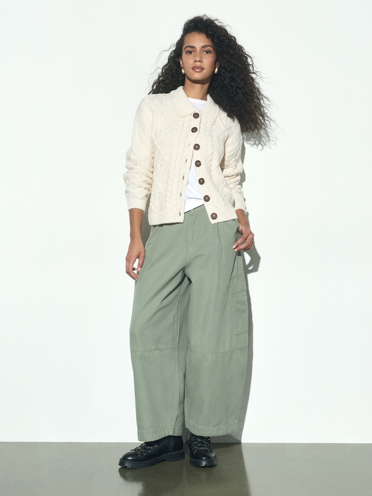 Ecru Cable Knit Long Sleeve Cardigan - Image 2 of 8 Ecru Cable Knit Long Sleeve Cardigan - Image 2 of 8
