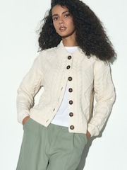 Ecru Cable Knit Long Sleeve Cardigan - Image 3 of 8