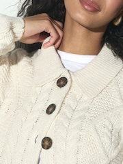 Ecru Cable Knit Long Sleeve Cardigan - Image 5 of 8