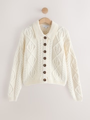 Ecru Cable Knit Long Sleeve Cardigan - Image 6 of 8