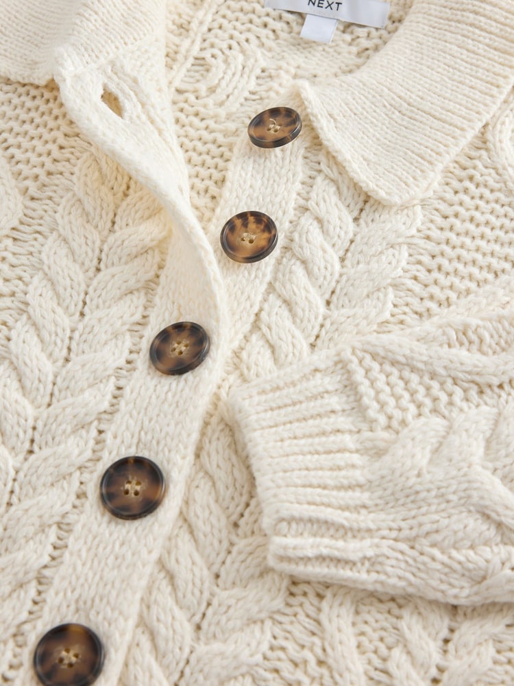 Ecru Cable Knit Long Sleeve Cardigan - Image 8 of 8 Ecru Cable Knit Long Sleeve Cardigan - Image 8 of 8