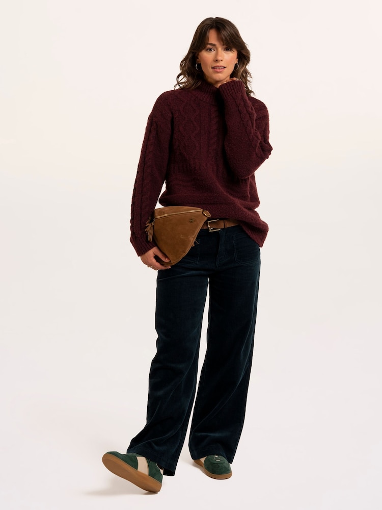 Brakeburn Brown Freya Cable Knitted Funnel Neck Jumper - Image 1 of 6 Brakeburn Brown Freya Cable Knitted Funnel Neck Jumper - Image 1 of 6