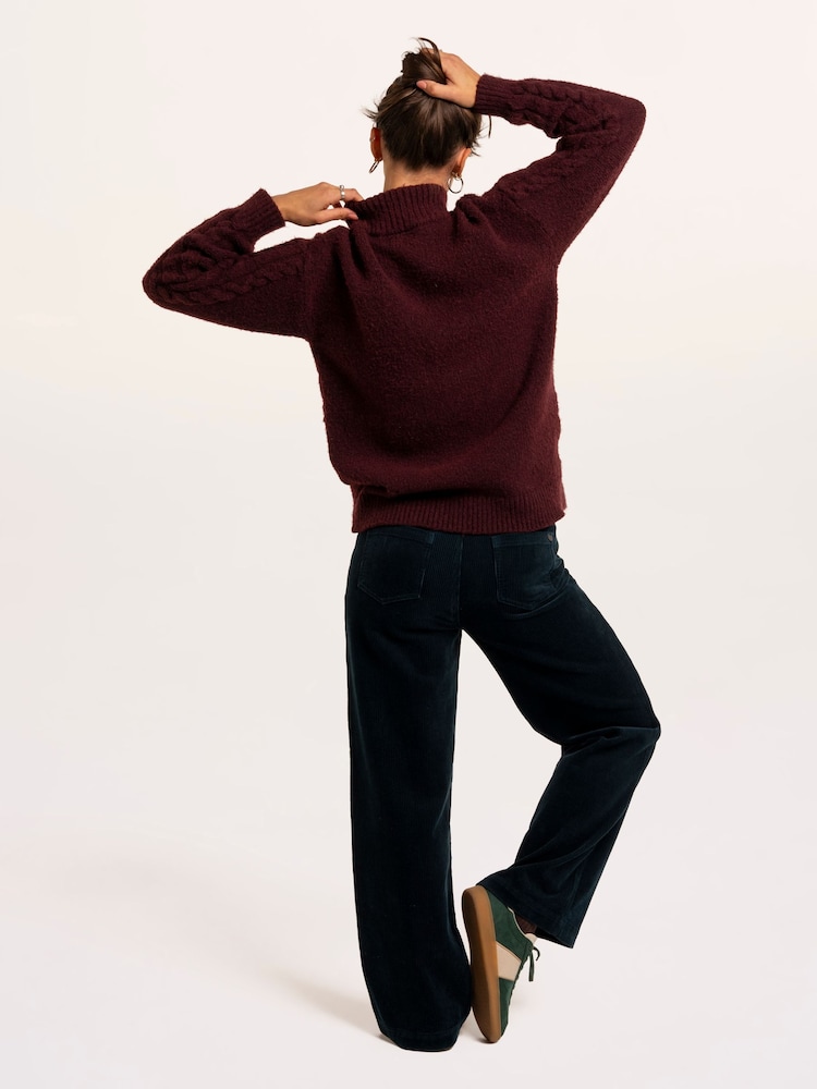 Brakeburn Brown Freya Cable Knitted Funnel Neck Jumper - Image 2 of 6 Brakeburn Brown Freya Cable Knitted Funnel Neck Jumper - Image 2 of 6