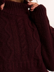 Brakeburn Brown Freya Cable Knitted Funnel Neck Jumper - Image 5 of 6