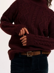 Brakeburn Brown Freya Cable Knitted Funnel Neck Jumper - Image 6 of 6