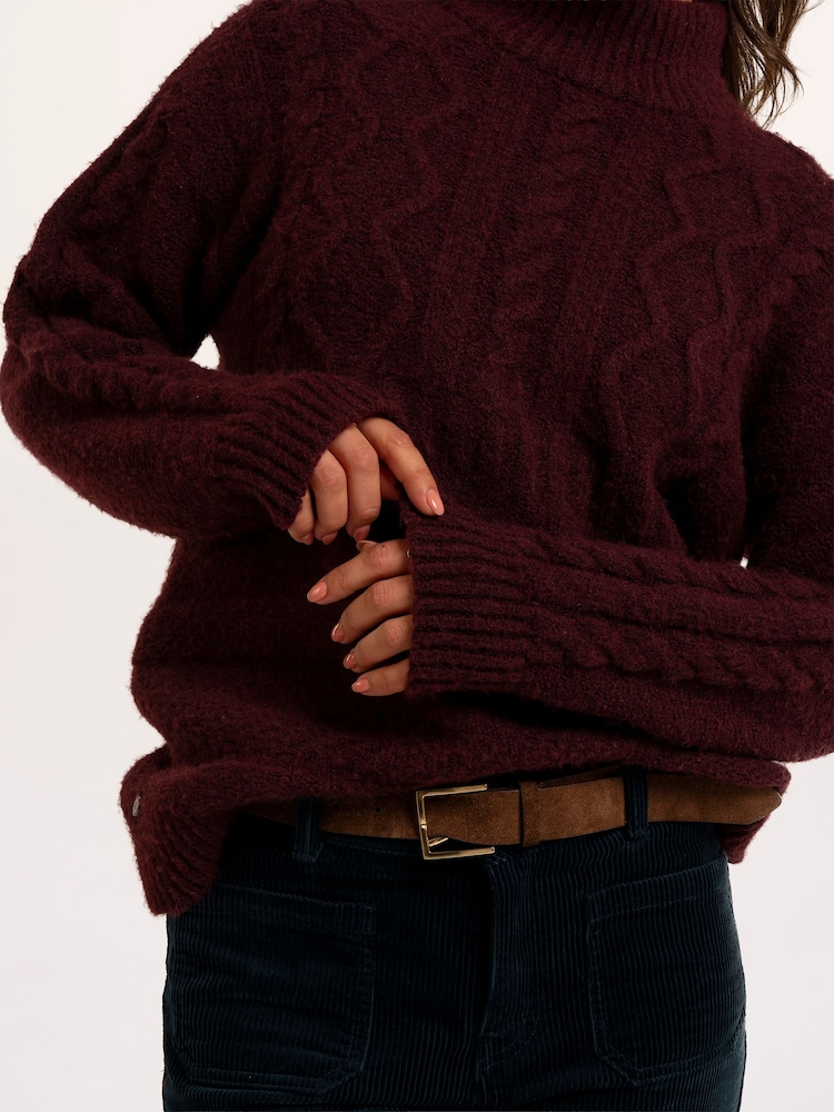 Brakeburn Brown Freya Cable Knitted Funnel Neck Jumper - Image 6 of 6 Brakeburn Brown Freya Cable Knitted Funnel Neck Jumper - Image 6 of 6