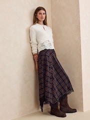 Ecru White Lace Trim Long Sleeve Knit Cardigan - Image 2 of 8